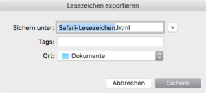 Safari Bookmarks exportieren