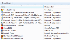 Liste der unter Windows 7 installierten Programme