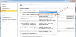 Optionen-Dialog für Speicherformat in Word 2007