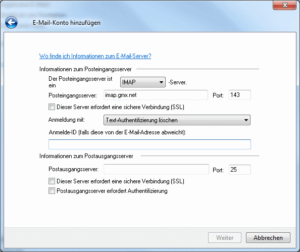 Windows Live Mail - Mail-Konto von Hand konfigurieren