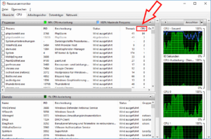 Anzeige der Prozesse im Ressourcenmonitor nach CPU-Last