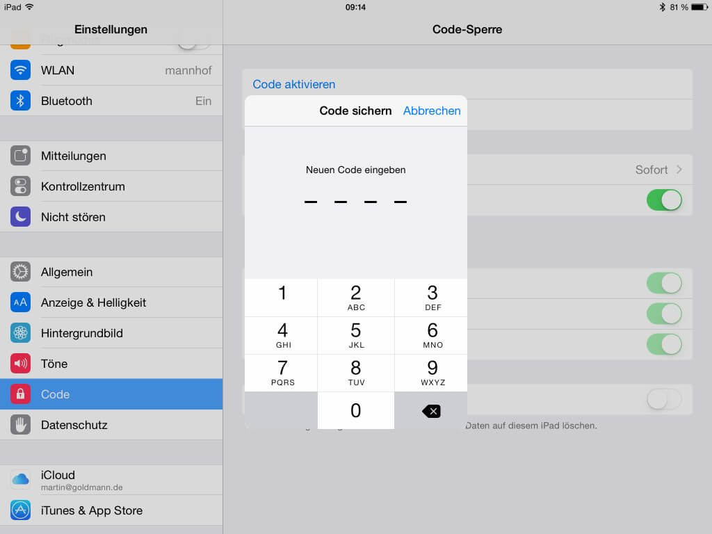 iPad mit Code sperren