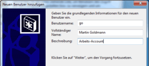 Neuen Benutzer eintragen in Windows 7