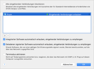 Eingehende Verbindungen in Mac Firewall festegen