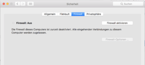 Option zum Firewall aktivieren auf dem Mac