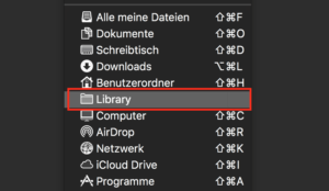 Der Mac Ordner Library im Menü "Gehe zu".