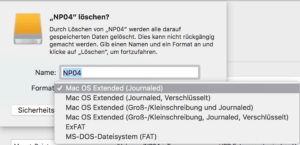 Dateisystem für das Formatieren der Festplatte auswählen