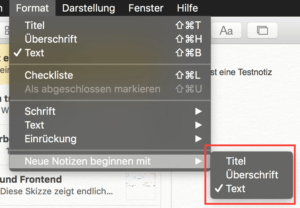 Startoption: Die Notes-App merkt sich, wie die erste Zeile einer Notiz aussehen soll. 