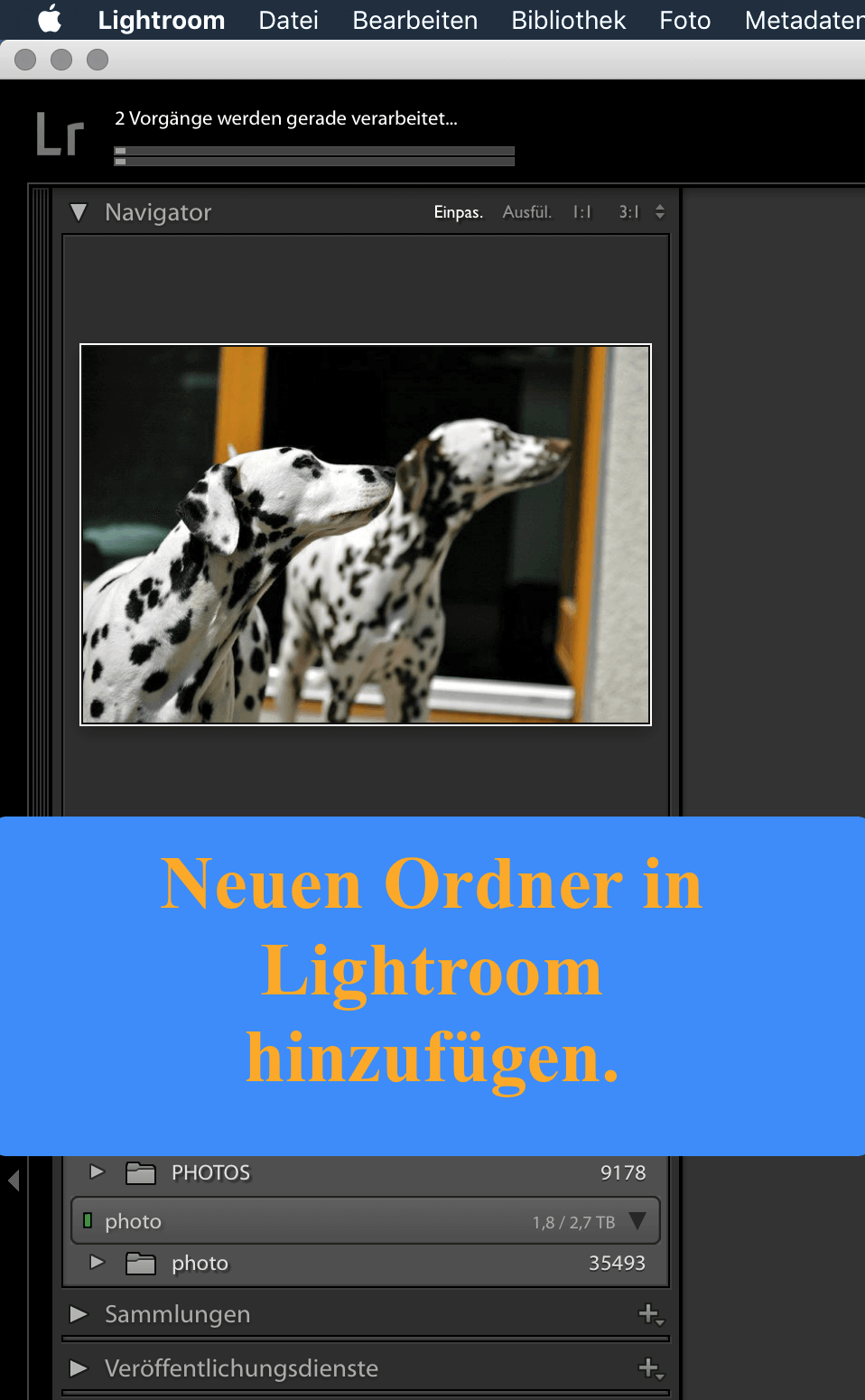 Mit Lightroom einen neuen Ordnern hinzufügen.