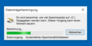 Beim Start untersucht die Datenträgerbereinigung, wie viel Platz sie räumen kann.