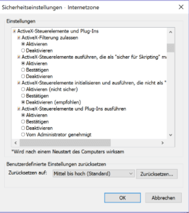 ActiveX deaktivieren in den Internetoptionen