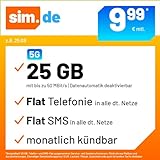 Handytarif sim.de z.B. Allnet Flat 25 GB – (Flat Internet 5G 25 GB, Flat Telefonie, Flat SMS und...
