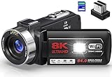 Videokamera 8K 64MP Camcorder 18X Digital Zoom IR-Nachtsicht WiFi Videokamera für YouTube 3,0 Zoll...