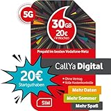 Vodafone Prepaid CallYa Digital | 30 GB | 20 EUR Startguthaben | ohne Vertrag | 5G-Netz | Telefon-...