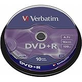 Verbatim DVD+R 16x Matt Silver 4.7GB, 10er Pack Spindel, DVD Rohlinge, 16-fache Brenngeschwindigkeit...