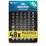 ABSINA 48er Pack Alkaline & Lithium Knopfzellen - 4X AG1 / 4X AG3 / 8X AG4 / 8X AG10 / 8X AG13 / 4X...