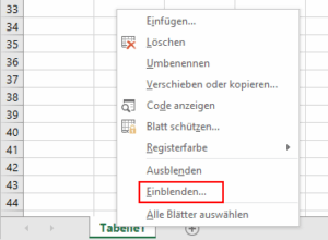 Excel - Register einblenden