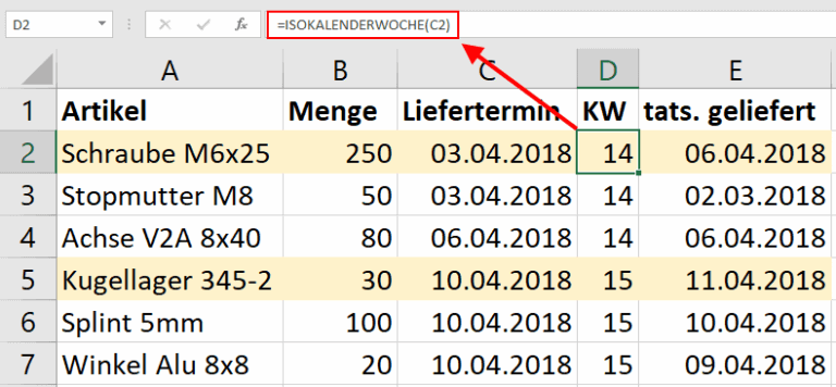 Kalenderwoche in Excel berechnen  Tippscout.de