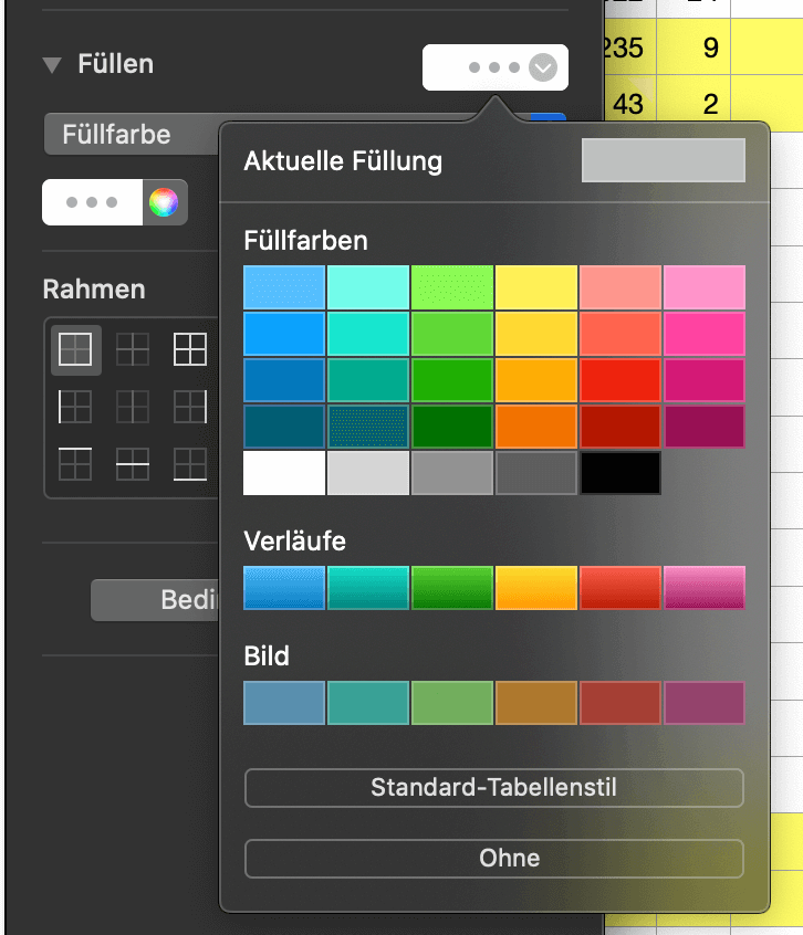 Apple Numbers Füllfarbe für Zellen